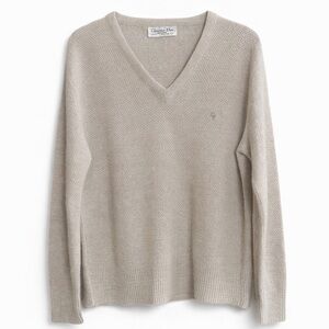 Vintage Christian Dior V-Neck Pullover Sweater Men's M Taupe Orlon USA